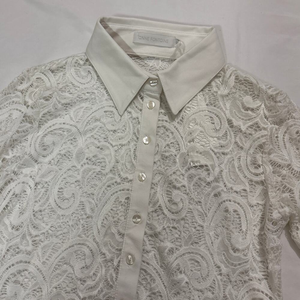 NWT Anne Fontaine Womens 42 US 10 Lys Shirt White Lace Blouse Career Designer - Picture 5 of 14